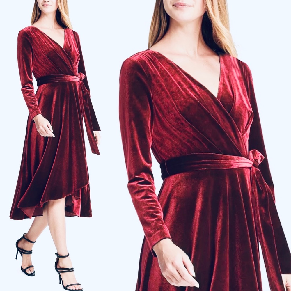 Dkny V-Neck Velvet Long-Sleeve MIDI
Dress - Scarlet size 14 nwt